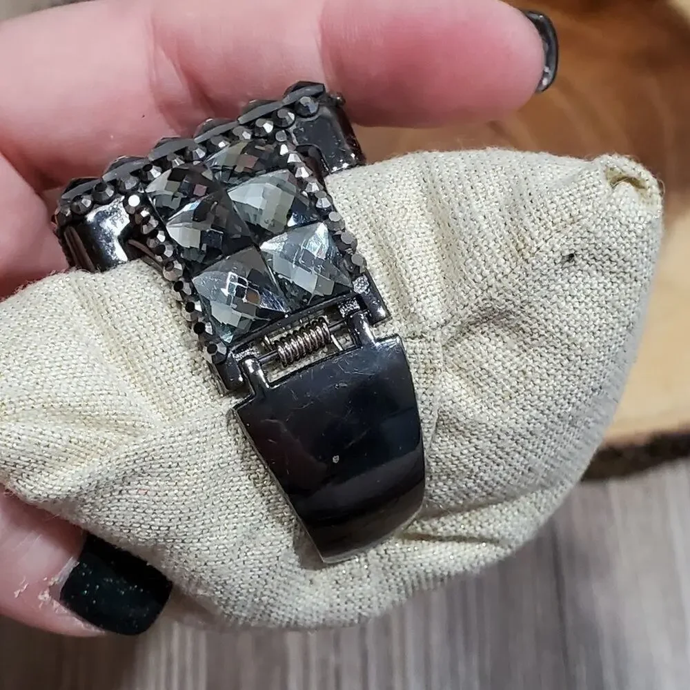Cannes Women Silver Tone Crystal Rhinestone Square Face Quartz Cuff Watch